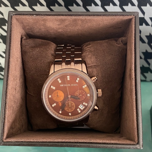 Michael Kors Ritz MK-5547 Chronograph Brown MultiDial, Date Adjust Glitz Watch! - Picture 3 of 16